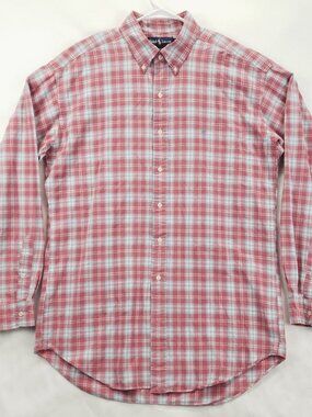 Vintage Ralph Lauren Blake Shirt Mens L Red Blue Plaid Long Sleeve Button-Down